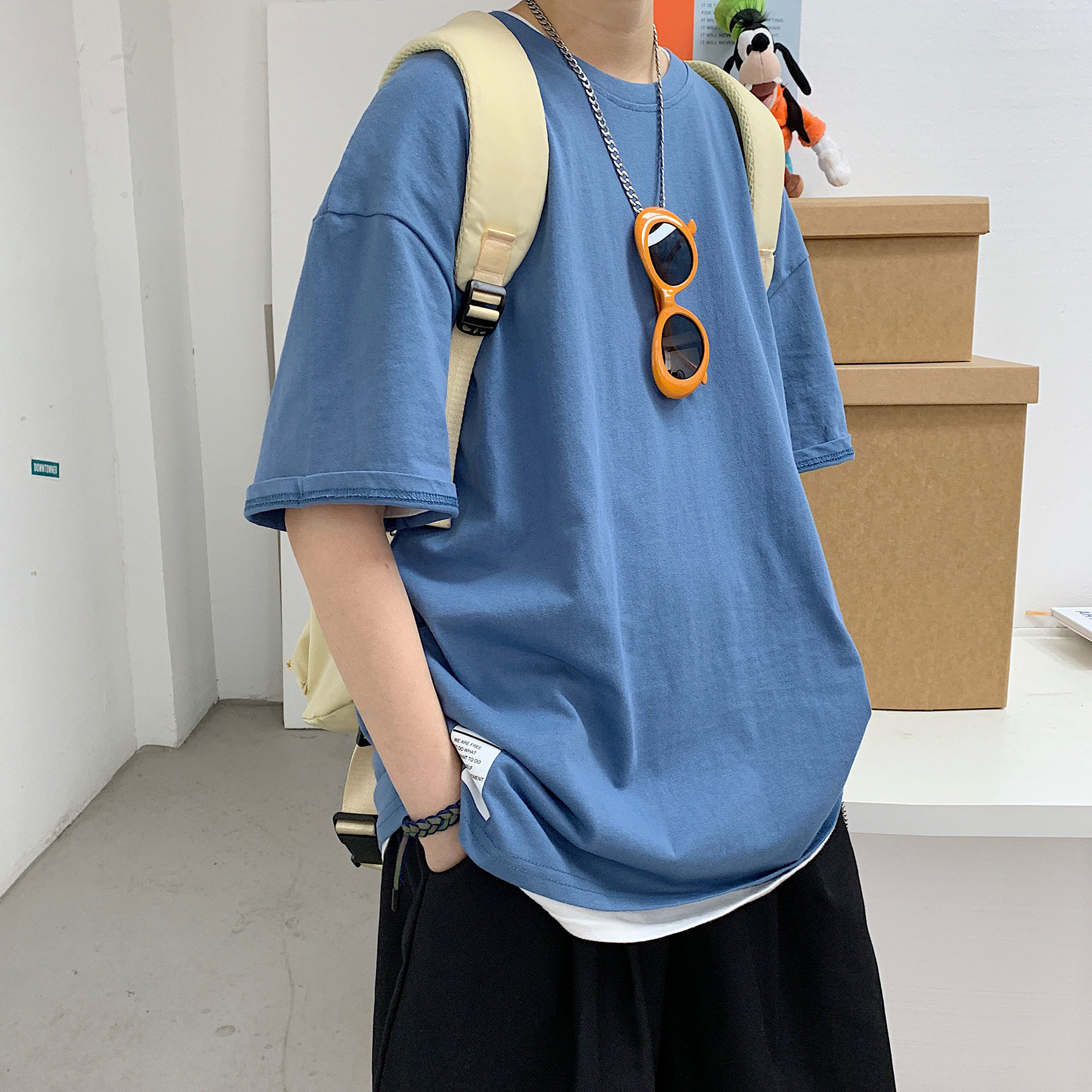 DX17045-P25纯棉宽松短袖t恤男大码五分袖男半袖男港风,男装T恤,电商A040