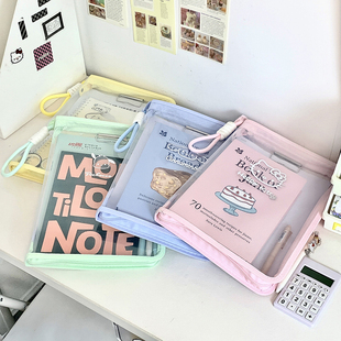 可爱猫糖果色高颜值文件袋手提包大容量A4拉链课本试卷收纳袋