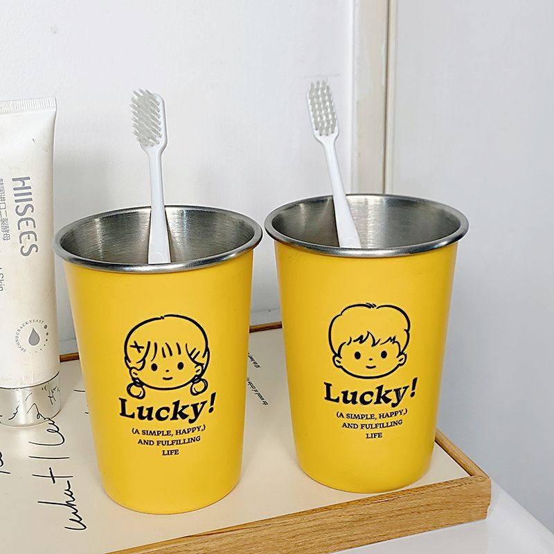 幸运黄可爱儿童不锈钢刷牙情侣高颜值牙刷简约漱口杯卡通创意洗漱,家庭/个人清洁工具,洗漱杯,淘宝优惠券,粉丝福利购,淘宝优惠卷