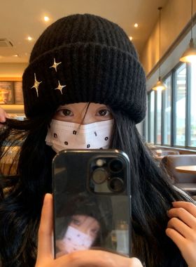 帽子女士冬毛线帽登山针织帽大头围显脸小包头帽防寒防风护头冷帽