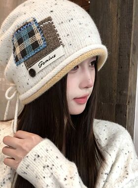 秋冬女款护耳显脸小针织堆堆帽