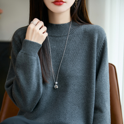 100%纯棉半高领毛衣女秋冬