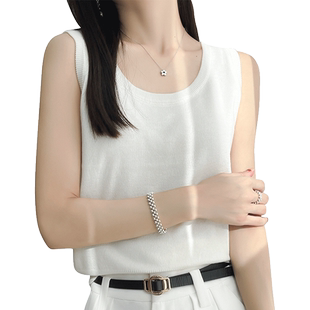 百搭冰丝圆领针织吊带背心女春夏季新款可外穿显瘦打底衫女上衣