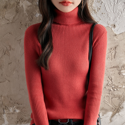 不起球100%纯棉高领毛衣女秋冬