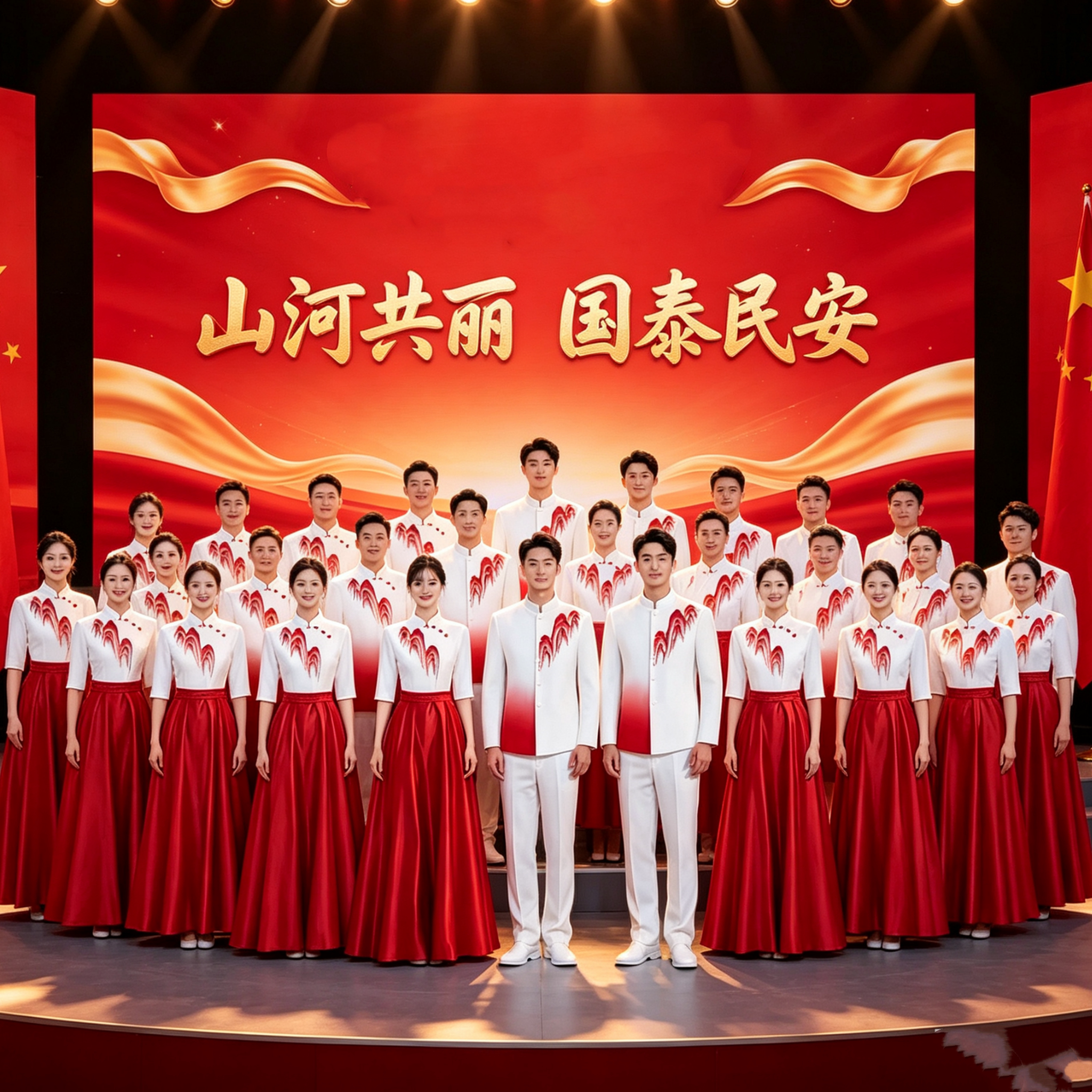 红歌大合唱舞台演出服男女立领图片