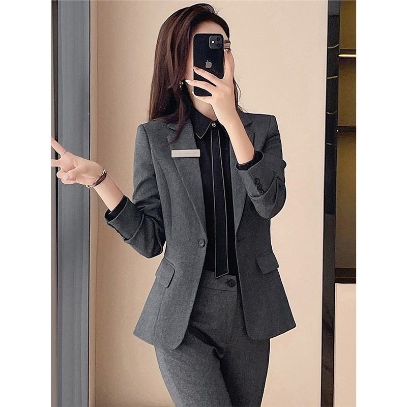 灰色西装外套女职业正装工装气质修身西服套装高端酒店经理工作服