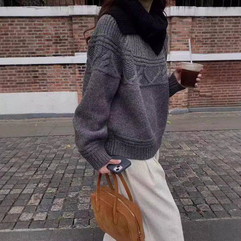 2025新款毛衣女复古麻花韩系软糯套头宽松粗毛线纯羊毛衫女