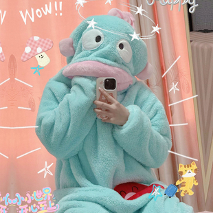 儿童小丑鱼家居服女童亲子珊瑚绒睡衣小女孩时尚搞怪呆萌鱼情侣装