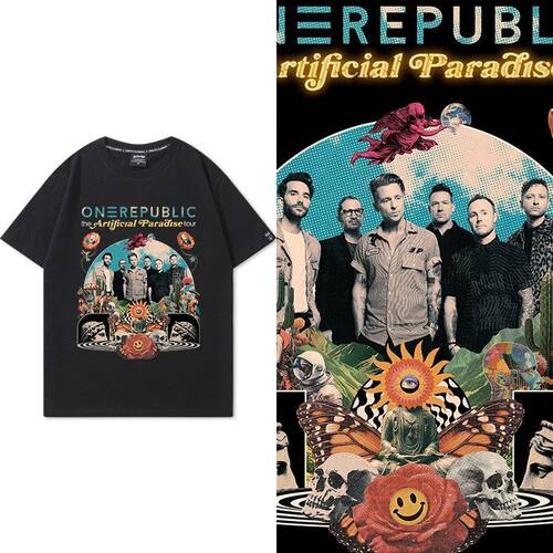 onerepublic共和时代演唱会周边T恤短袖男摇滚乐队复古粉丝应援潮