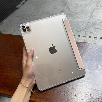 适用苹果2024ipadpro11保护套防弯air8包边无笔槽4一体式三折10代防摔12.9亚克力10.2迷你mini5透明9.7平板壳