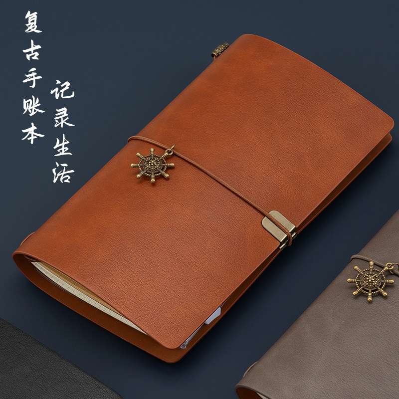 A6复古手账本高颜值随身记事本创意皮面文具笔记本旅行活页手帐本皮质绑带横线空白盖章本定制可印logo