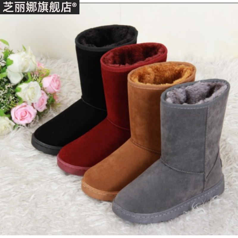 中筒棉靴加绒磨砂绒秋冬款雪地靴女款学生韩版时尚单鞋厚底棉鞋女