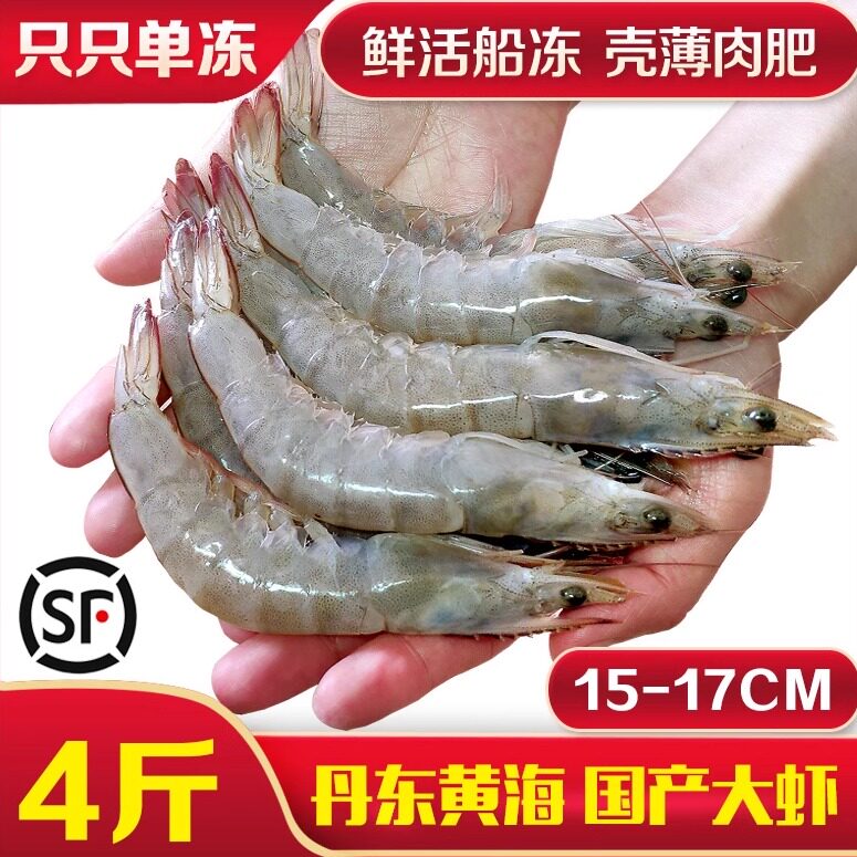 丹东海捕大虾深海捕捞海鲜大号鲜虾对虾明虾基围虾无添加4斤顺丰