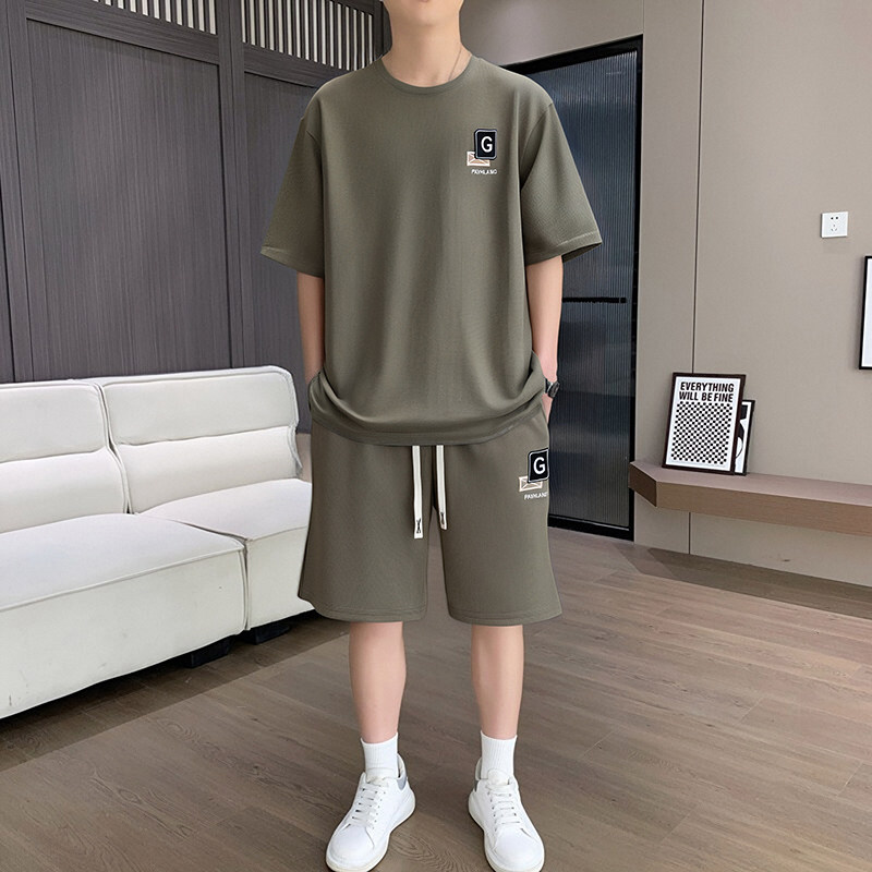 夏季休闲运动套装男士短袖t恤短裤韩版潮流男装一套搭配帅气半袖