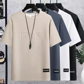 青少年上衣宽松大码 华夫格短袖 潮流圆领半袖 2024新款 潮 t恤男夏季