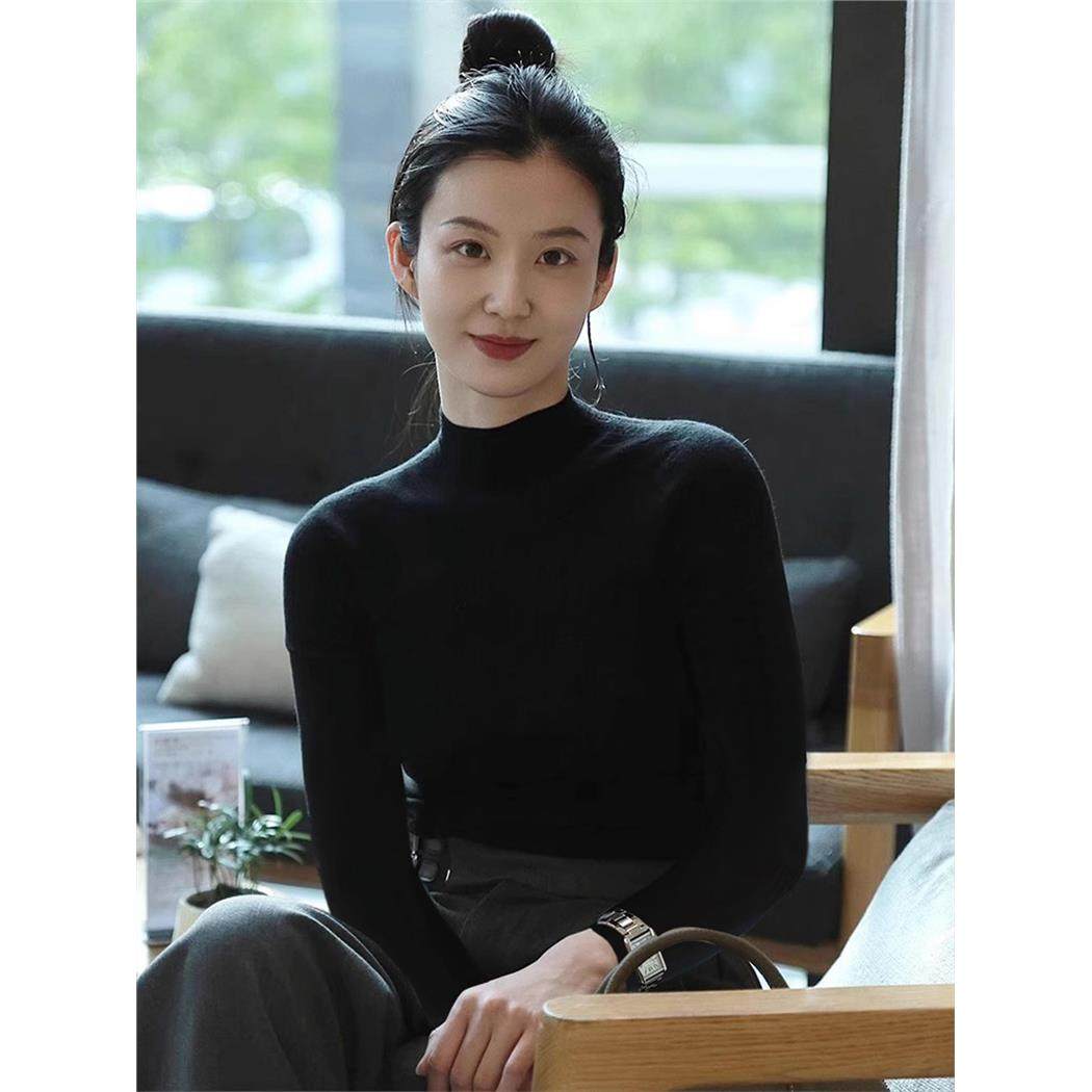 法国秋冬女式黑色半高领下摆衬衫配右肩针织衫，修身和高底中领针,个性定制/设计服务/DIY,棉服工装,淘宝优惠券,粉丝福利购,淘宝优惠卷