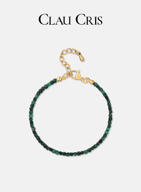Clau Cris小众复古文艺墨绿细语闪耀方糖串珠叠戴气质百搭手链