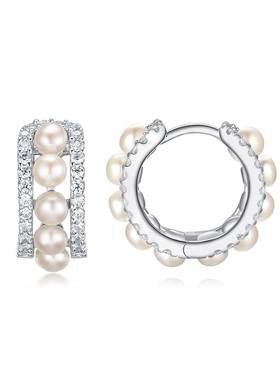 APM Monaco双圈镶嵌珍珠小耳环轻奢小众新年礼物送女友AE12369XPL