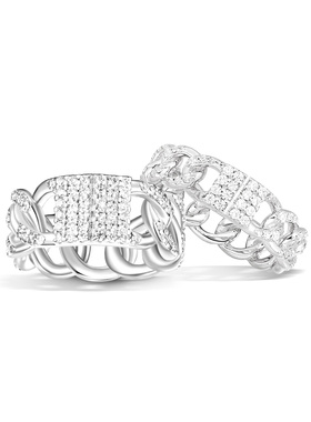 apm monaco 锁链戒指银白色男女同款古巴链条生日礼物配饰对戒