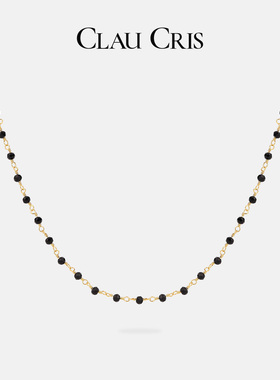 Clau Cris新品极简锁骨链法式黑尖晶间隔编织细锁骨链短款项链