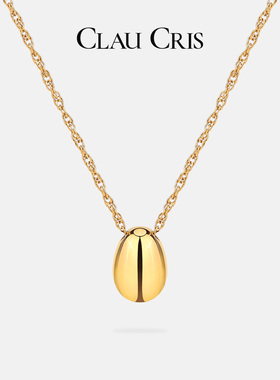 Clau Cris新品简约个性小金豆项链水滴型潮流气质吊坠设计锁骨链