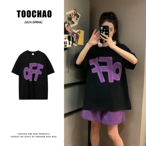 【TOO潮】设计感小众短袖t恤女夏季新款100%纯棉半袖oversize潮牌