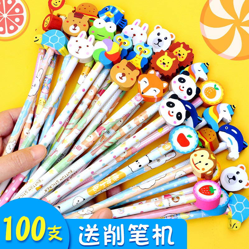 卡通原木铅笔创意可爱带大橡皮头