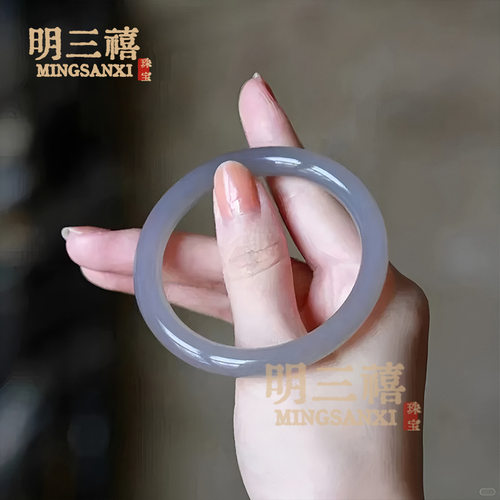 和田玉烟紫圆条手镯冰种老料