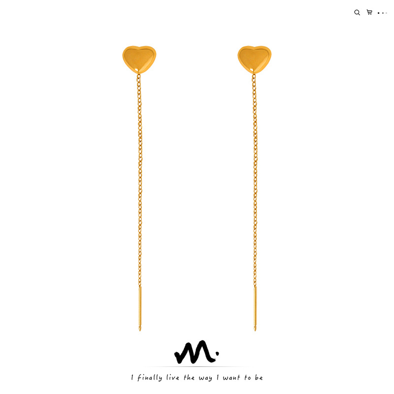 小爱心流苏耳钉钛钢镀金