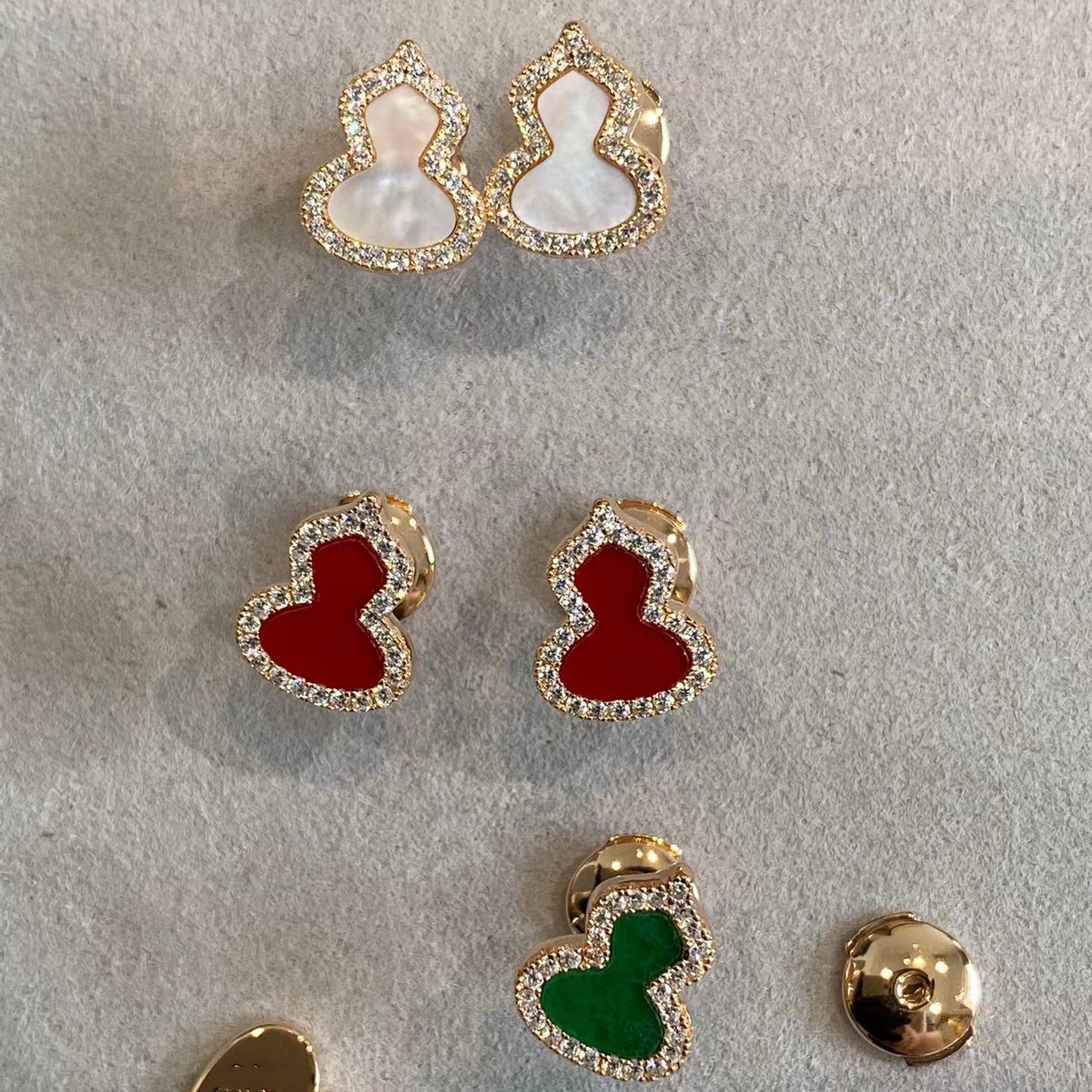 轻奢葫芦耳钉玫瑰金红玛瑙