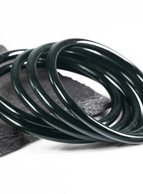 和田玉青墨玉细圆条手镯