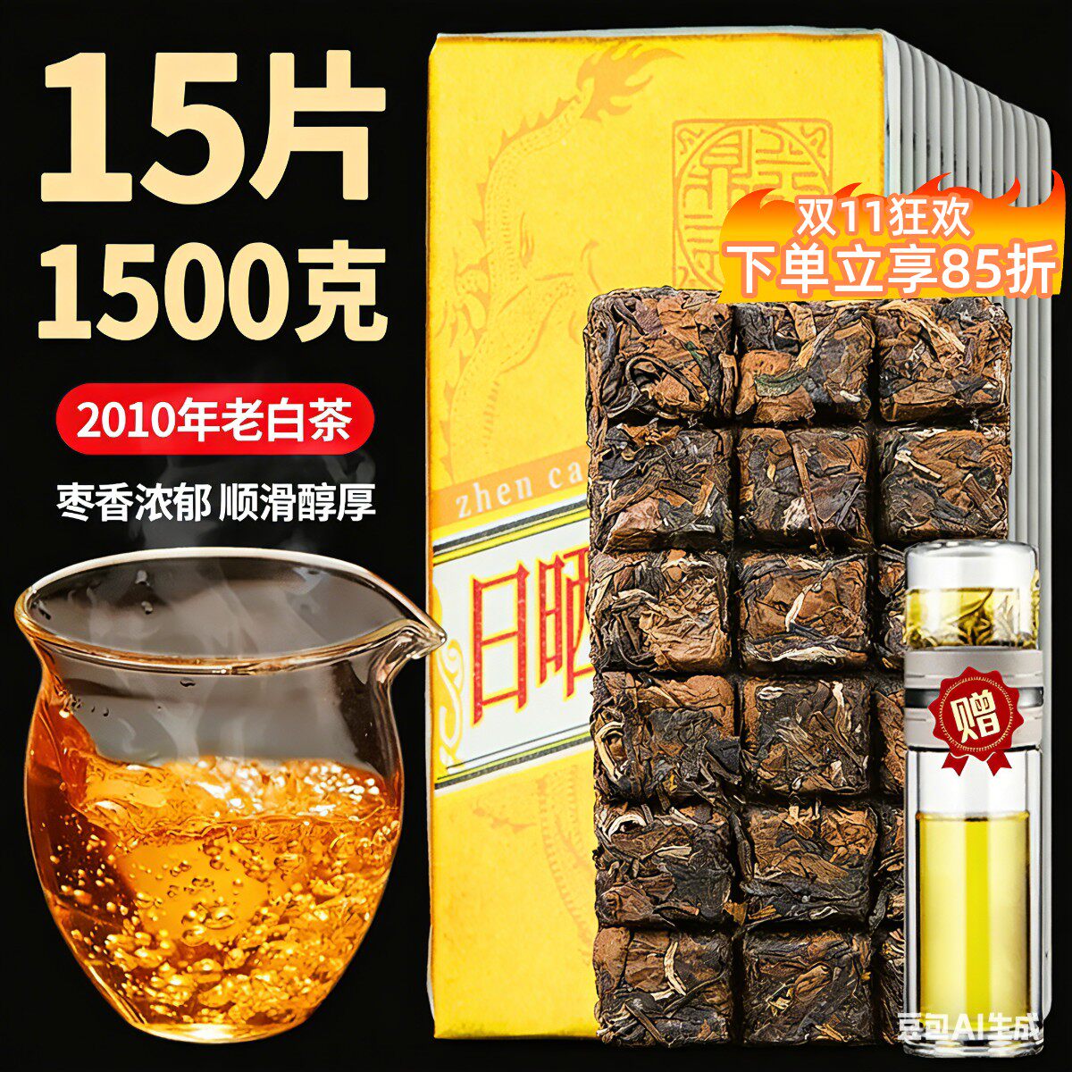 15片2010年陈香福鼎荒山老白茶饼寿眉方片巧克力茶砖白茶叶1500g