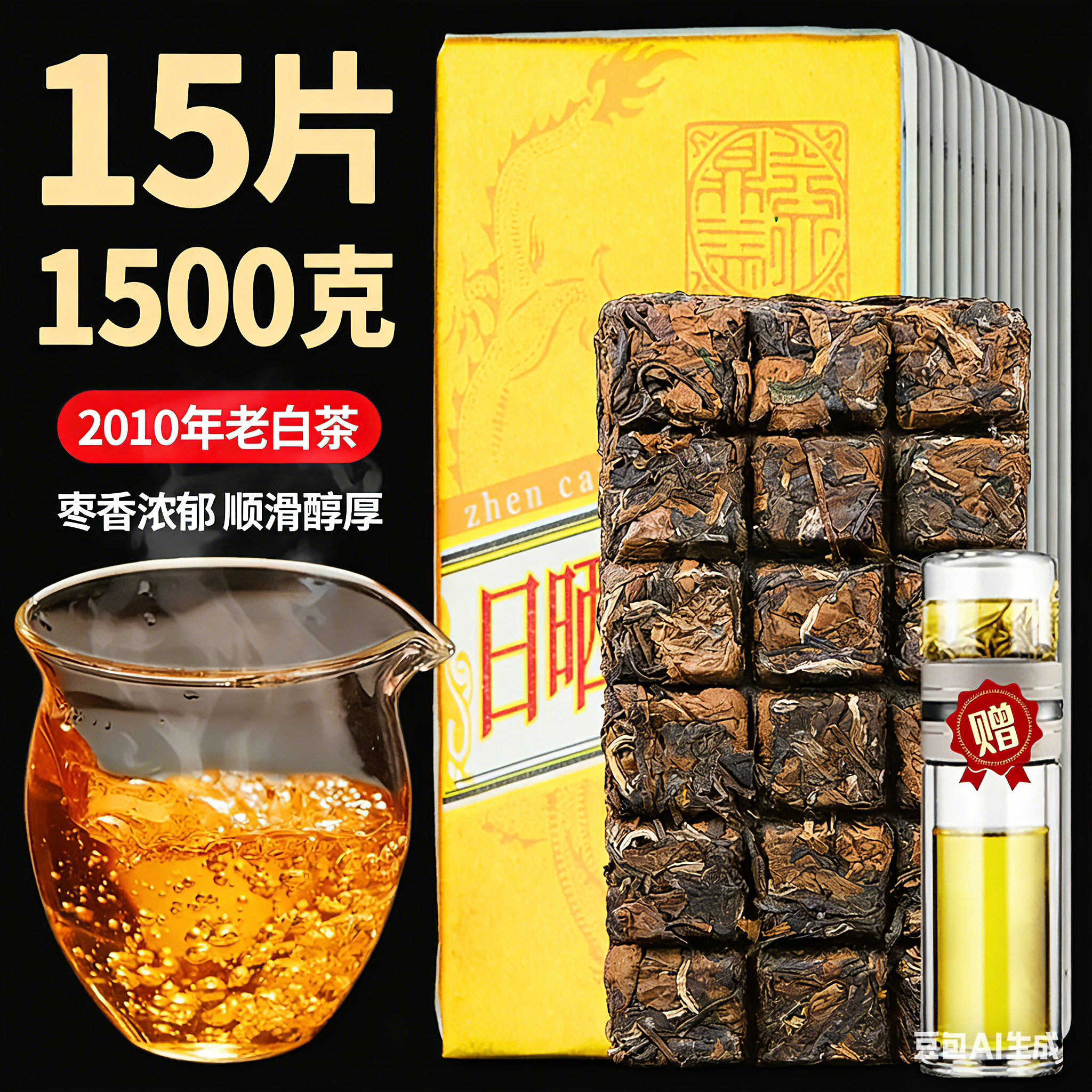 15片2010年陈香福鼎荒山老白茶饼寿眉方片巧克力茶砖白茶叶1500g
