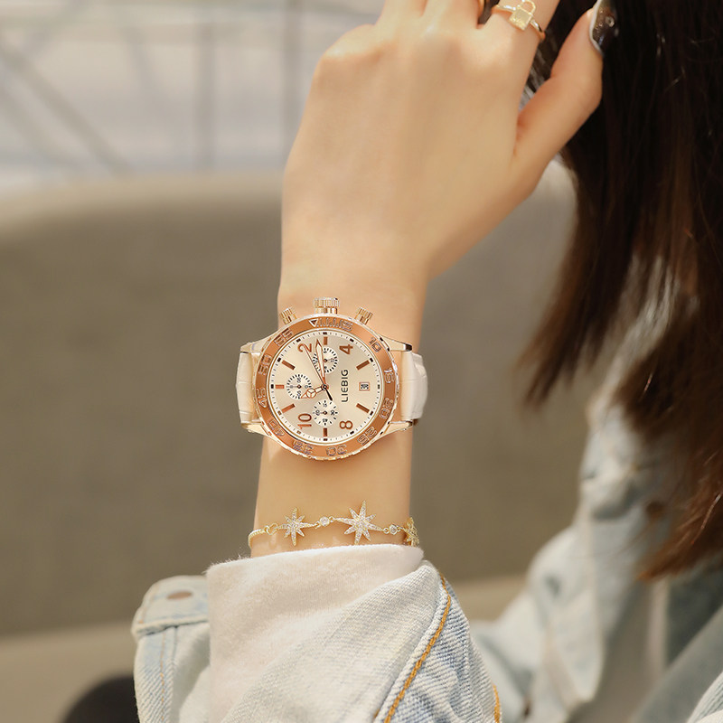 手表女时尚新款小众简约高级感情侣白色皮带气质中学生防水石英表