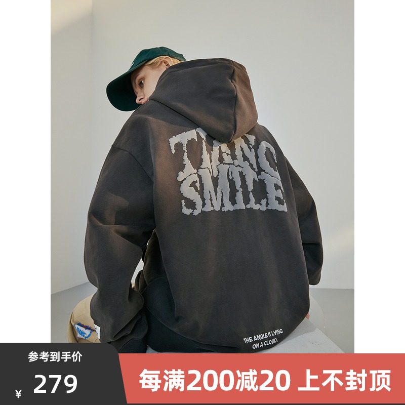 【TIANC陈赫】春秋潮流连帽卫衣男2022新款百搭深灰色ins情侣卫衣