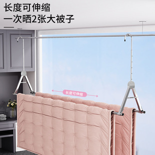 晾衣架家用阳台伸缩晾衣杆升降双挂杆不锈钢凉衣架室内晒被子