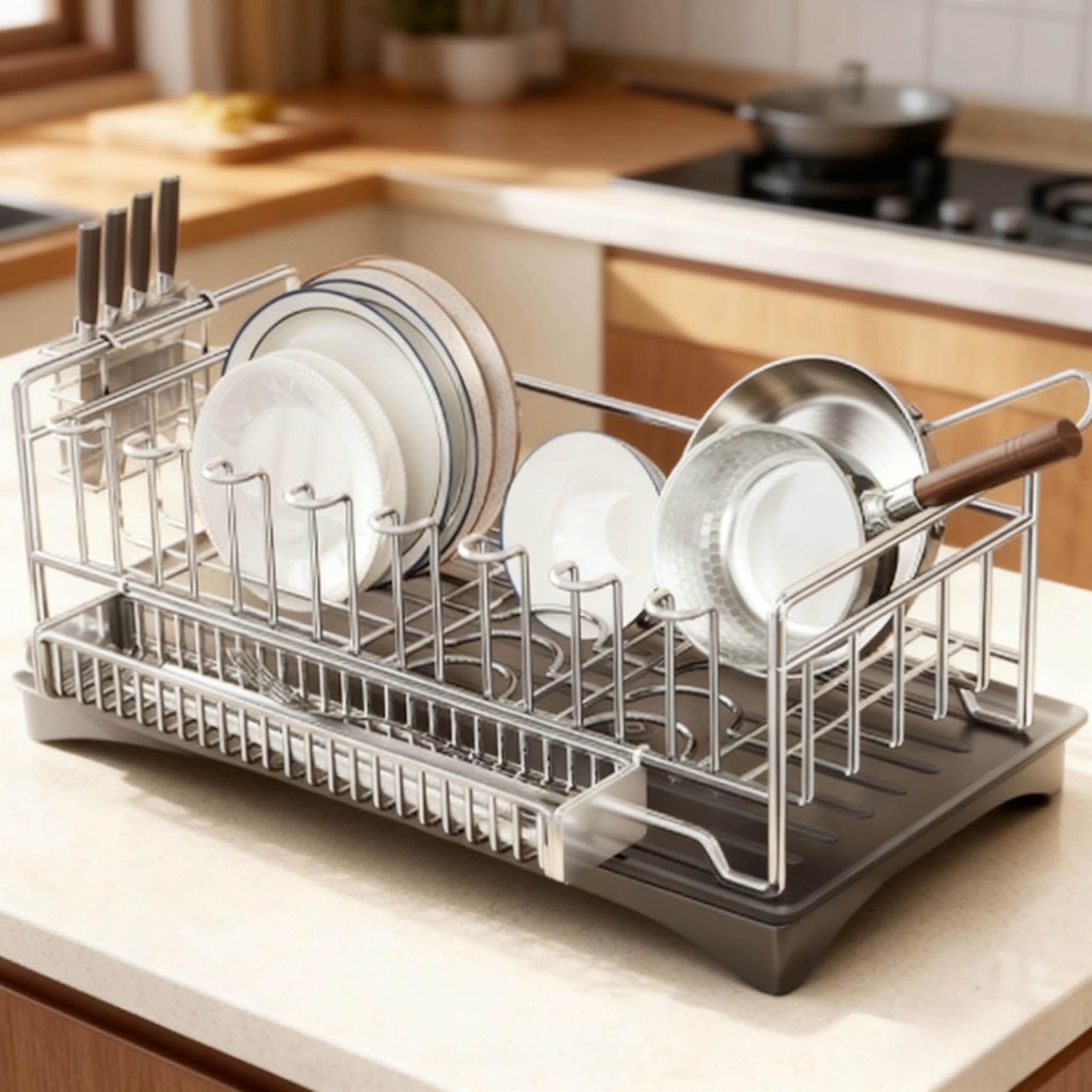 实心不锈钢碗碟收纳架台面沥水