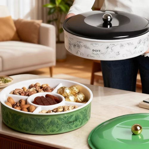 客厅高颜值干果盒轻奢家用糖果零食茶点收纳盒带盖分格果盘复古风