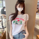 休闲上衣短袖 欧美2025春夏新款 圆领减龄印花时尚 精品棉白T恤女