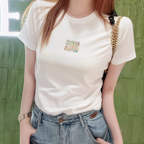 百搭弹力圆领修身白短袖T恤女