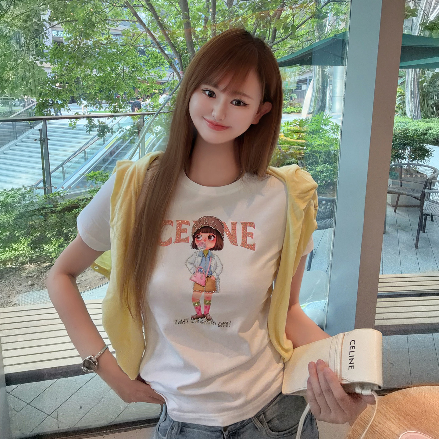 南油正品欧货精品专柜夏圆领烫钻字母英文印花棉白上衣短袖T恤女