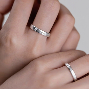 OBD原创925银培育钻石戒指男女小众情侣对戒节日礼物刻字设计指环