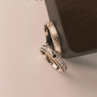 OBD原创925银蓝宝石情侣款对戒培育钻石求婚男女戒指小众设计礼物