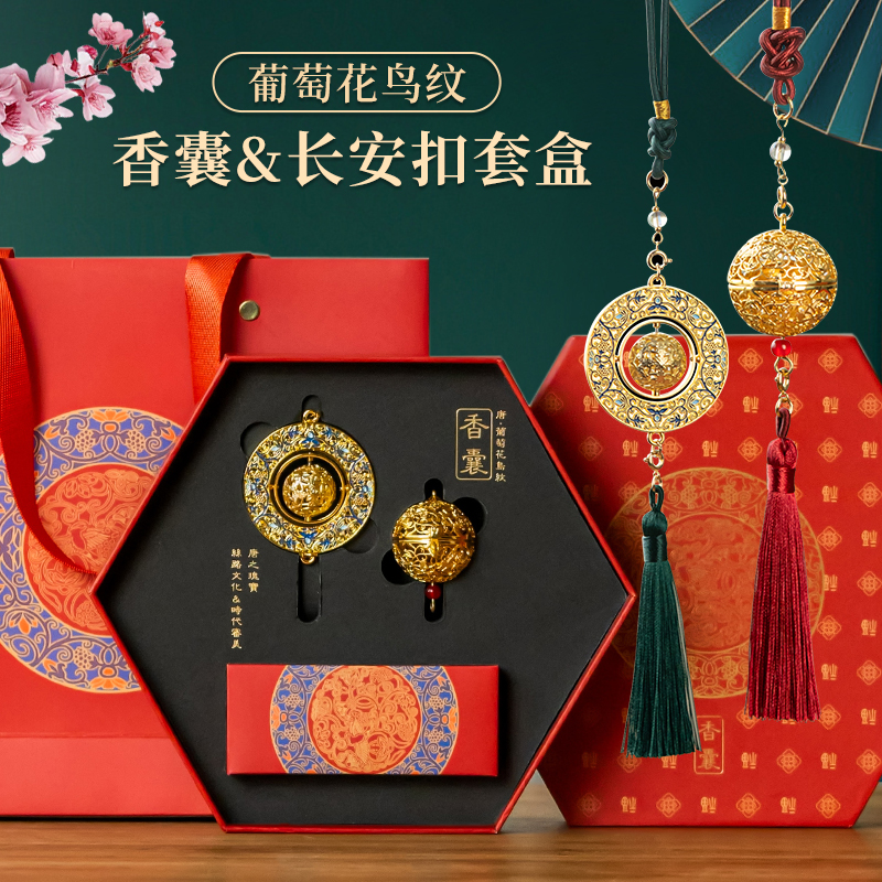 葡萄花鸟纹银香囊西安文创纪念品旅游伴手礼品特色挂件陕西博物馆