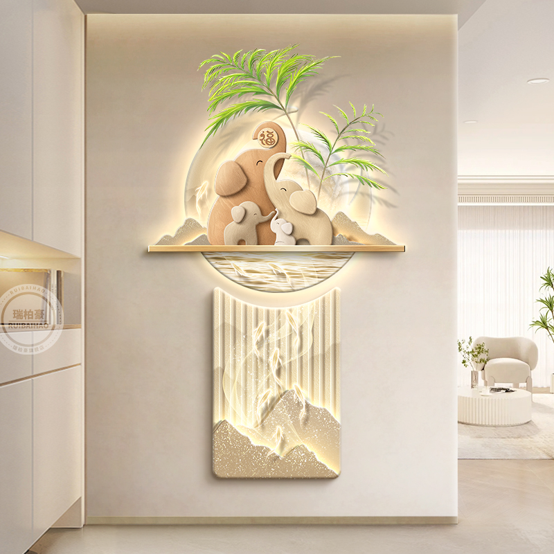 轻奢玄关装饰画大象客厅走廊尽头挂画立体高级感入户门正对墙壁画