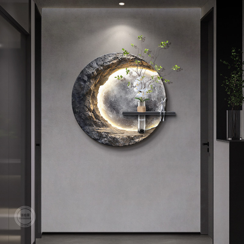 轻奢入户玄关装饰画月球3d立体浮雕走廊尽头挂画高级感造景墙壁灯