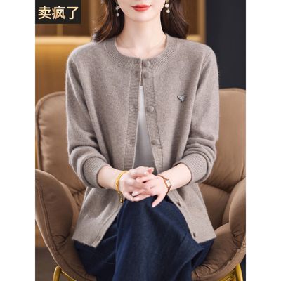 高端品牌100%纯羊毛开衫外套女加厚妈妈毛衣秋冬2025新款针织上衣