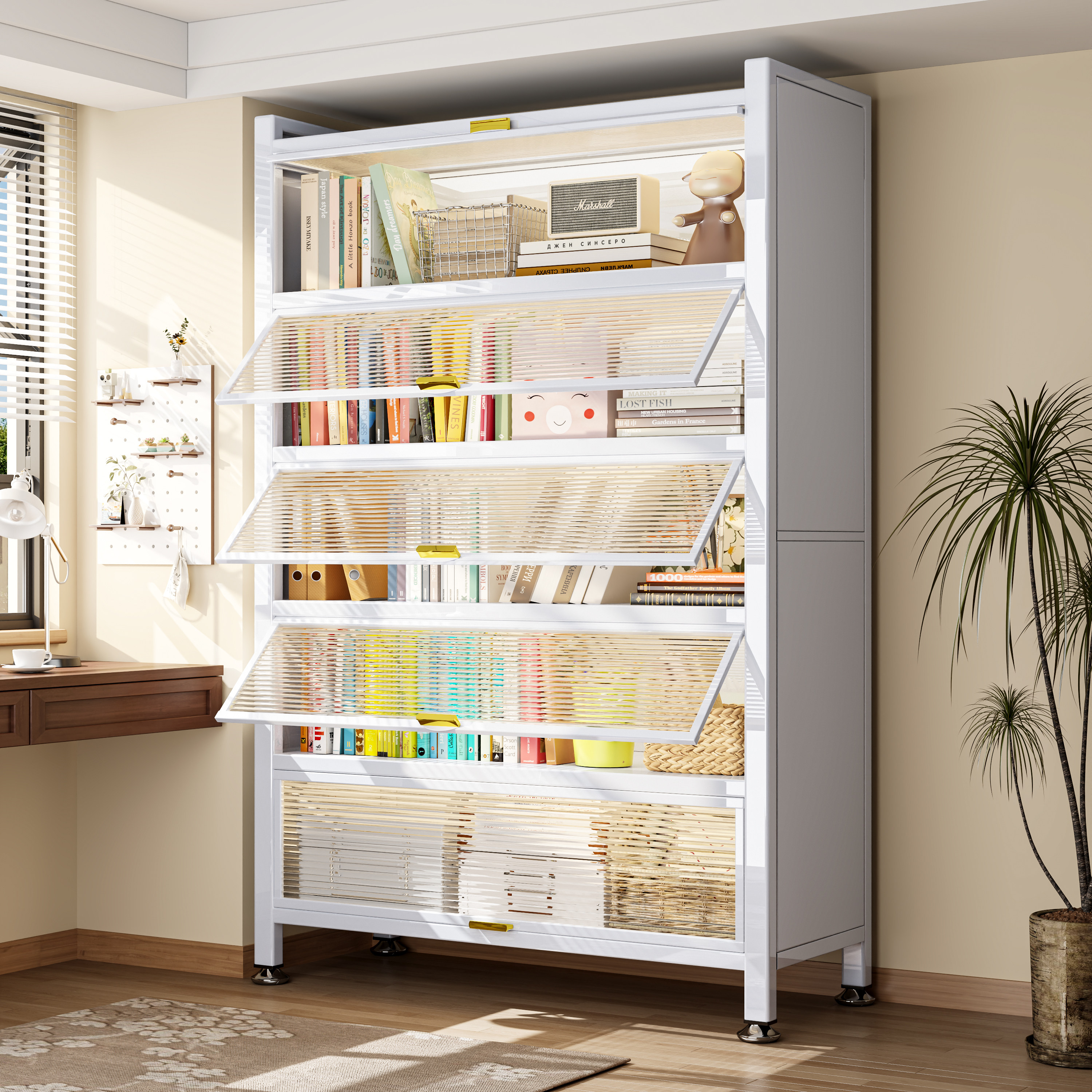 钢制书柜储物柜带门家用儿童书架客厅一体靠墙落地多层防尘收纳柜,住宅家具,书架,淘宝优惠券,粉丝福利购,淘宝优惠卷