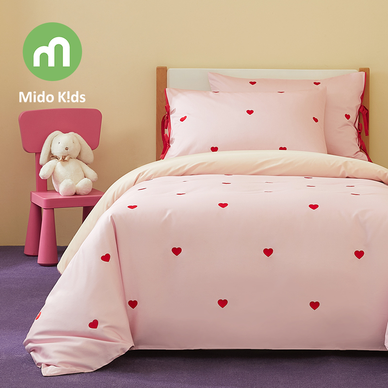 儿童磨毛四件套纯棉女童三件套秋冬床品被套床笠床单-爱心点点