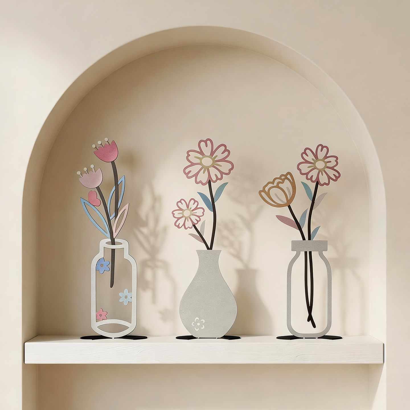 铁艺平面彩印花瓶摆件客厅玄关卧室办公司桌面花卉艺术装饰品礼物